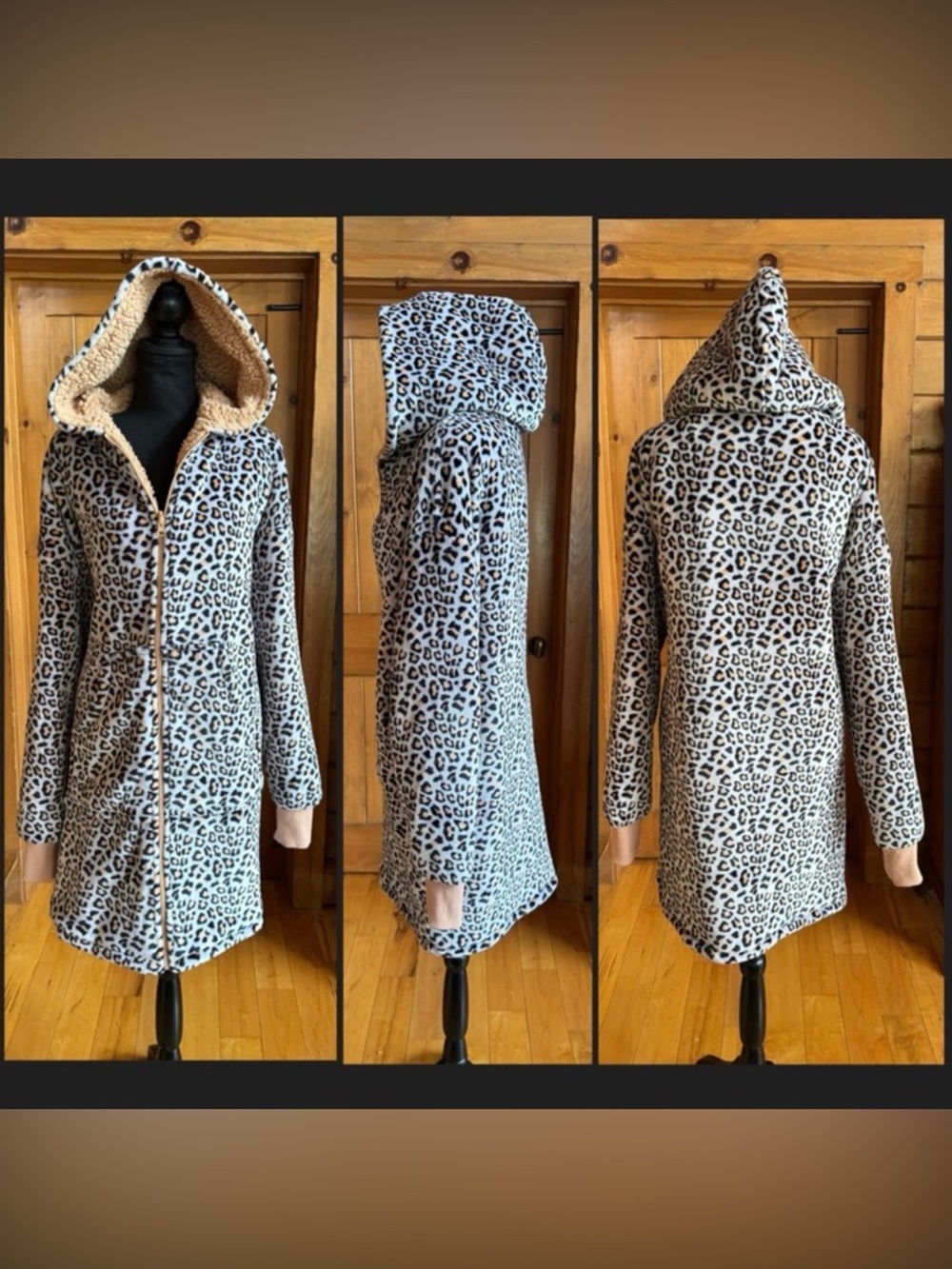 Sherpy Thick and Super Soft Leopard Print Hooded Coat (~3X/4X)